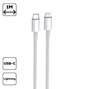 Type-C Lightning adatkábel, 1m, 3A, Fehér