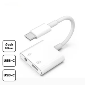 Átalakító adapter, Type-C-ről Jack-re, 2in1 töltés és zene, Fehér