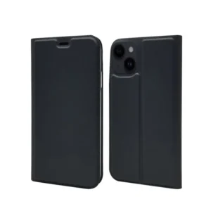 iPhone 15 Pro oldalra nyíló tok, műbőr, Fekete