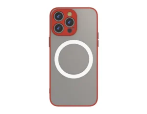 iPhone 15 tok, mágneses műanyag, Piros-fekete
