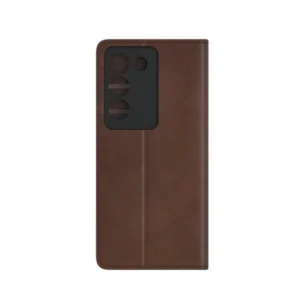 Vivo V40SE tok, összecsukható, prémium műbőr, Barna