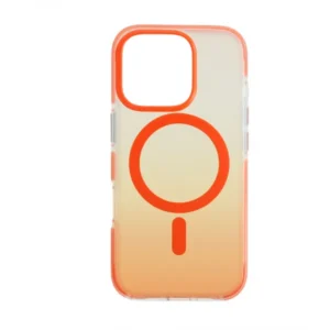 Iphone 16 Pro tok, mágneses szilikon, Narancs-átlátszó