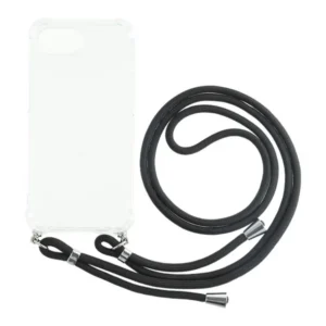 Iphone 16e tok, TPU+PC átlátszó, Fekete zsinórral