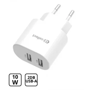 Hálózati töltő 10W adapter, két USB A kimenet, Fehér