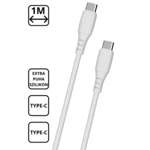 Extra puha szilikon adat és töltőkábel, 1 m, 60W, Fehér