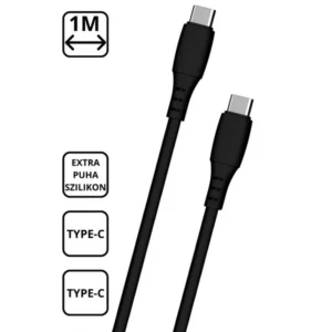 Extra puha szilikon adat és töltőkábel, 1 m, 60W, Fekete