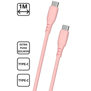 Extra puha szilikon adat és töltőkábel, 1 m, 60W, Pink