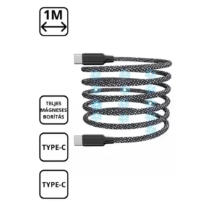 Feltekerhető mágneses Type-C - Type-C kábel, 60W, 1 m