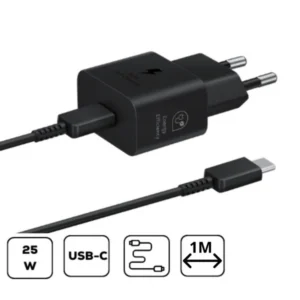 Samsung hálózati adapter kábellel, 25W, GaN, Fekete