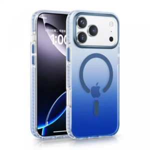iPhone 17 Pro Max, mágneses szilikon tok, Kék-átlátszó