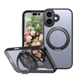 iPhone 17 mágneses 360° forgatható tok, kitámasztható, Fekete