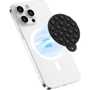 Mágneses tapadókorong mobiltelefonhoz, MagSafe-kompatibilis, Vákuumos tapadás, Fekete