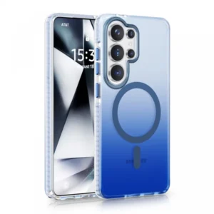 Samsung S26 Ultra tok, mágneses rögzítésű, szilikon, Kék-átlátszó