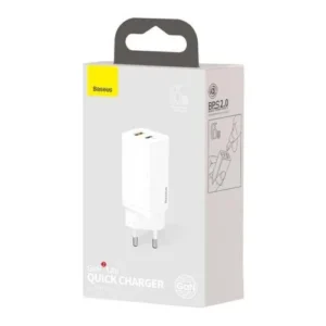 Baseus Travel Charger GaN2 Lite Quick Charger C+U QC 3.0 PD 3.0 65W EU White (CCGAN2L-B02), 65W gyorstöltés, Fehér - Baseus GaN2 Lite töltő