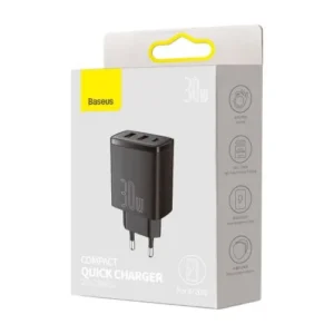 Baseus Travel Charger Compact Quick Charger U+U+C PD3.0, QC 3.0 30W EU Fekete (CCXJ-E01), Kompakt 30W