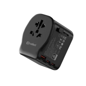 Utazó adapter 20W, univerzális, földelt, Fekete