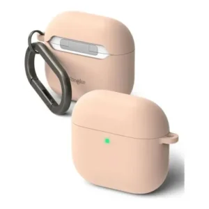 Ringke AirPods-4 tok, szilikon, karabinerrel, Rózsaszín homok