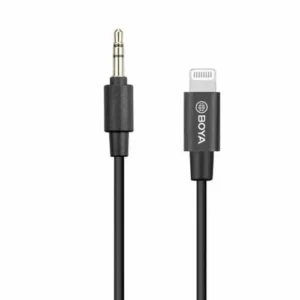 BOYA BY-K1 adapterkábel, 3,5 mm TRRS–Lightning, 20 cm, Fekete