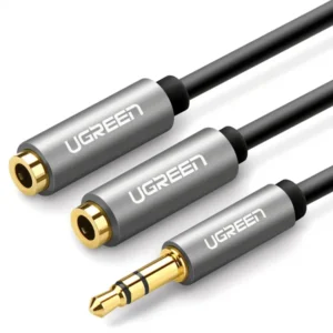 Ugreen AV123 elosztó, 2x 3,5 mm csatlakozó, 20 cm, Szürke