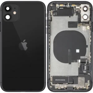 Apple iPhone 11 akkufedél, középső kerettel, teljes alkatrészekkel, Fekete (Leszedett A osztály)